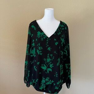 Torrid Black and Green Floral Blouse